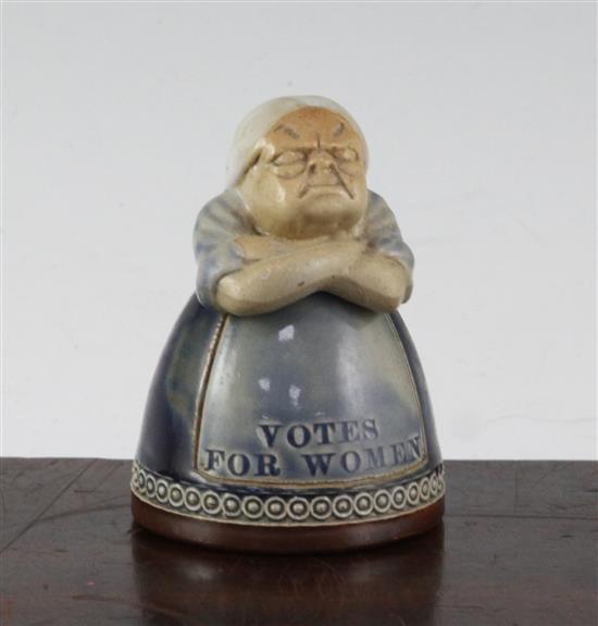 Suffragette Movement Interest: A Royal Doulton stoneware figural inkwell and cover, early 20th century, 8.5cm